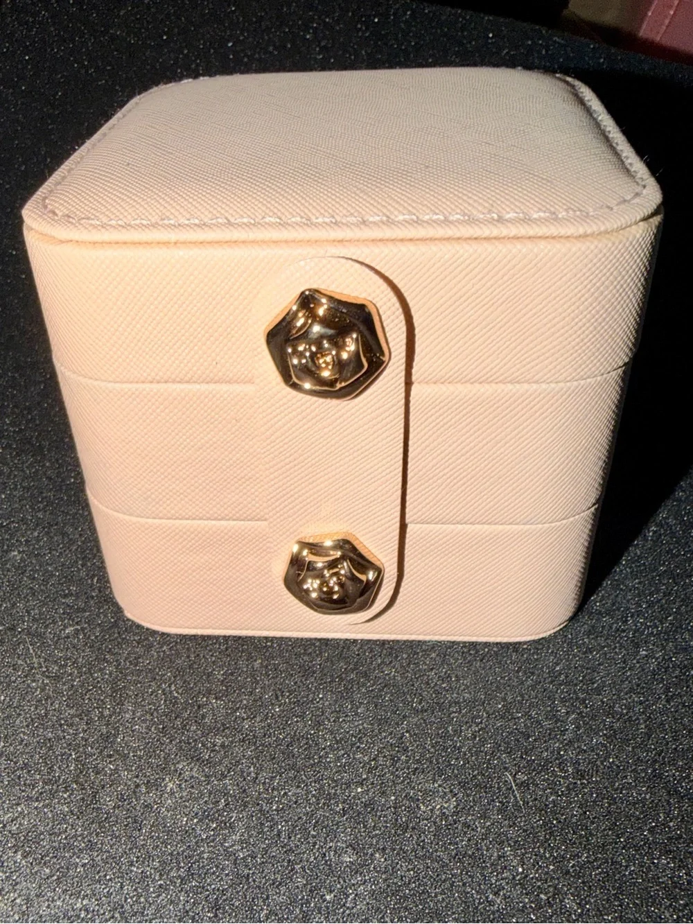 Compact Pale Pink Jewelry Case with Gold Hardware NEW